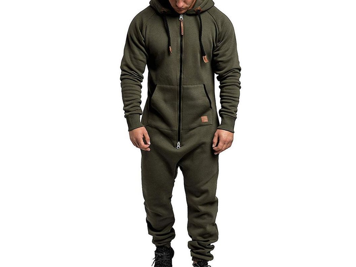 2026-mono Hombre Con Capucha Cremallera Jumpsuit Invierno Casual Romper De Algodón Blend Kiw Xl Verde Ejército