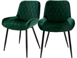 Conjunto de 2 cadeiras de jantar verdes estilo retro assento estofado com aspeto de veludo 81 cm
