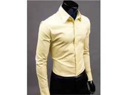 2026-camisas De Lujo Para Hombre Casual Formal Slim Fit Manga Larga Cuello Redondo De Algodón Mezclado Nik 2xl Amarillo Claro