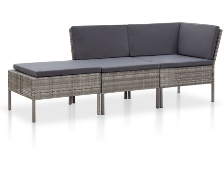 Conjunto 3 Conjunto de sofá de jardín VIDAXL Gris Poli Ratán (69x69x67 cm)