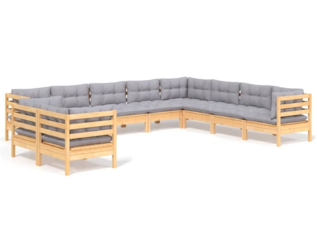 Conjunto 10 de muebles de jardín VIDAXL y cojines madera maciza pino