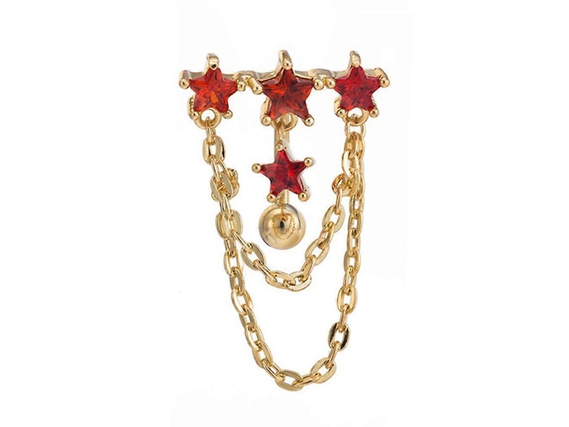 Colgante De Estrella Con Cadena Para Piercing De Ombligo En Acero Inoxidable Con Circonitas Brillantes.