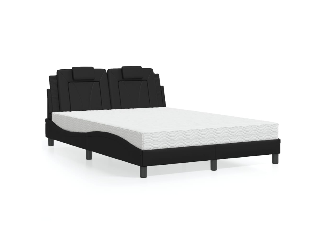Cama Con Colchón Cuero Sintético Negro 140x190 Cm