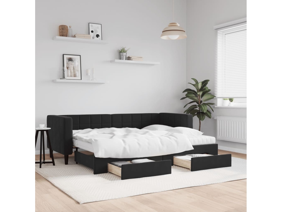 Sofá Cama Nido Con Cajones Terciopelo Negro 80x200 Cm