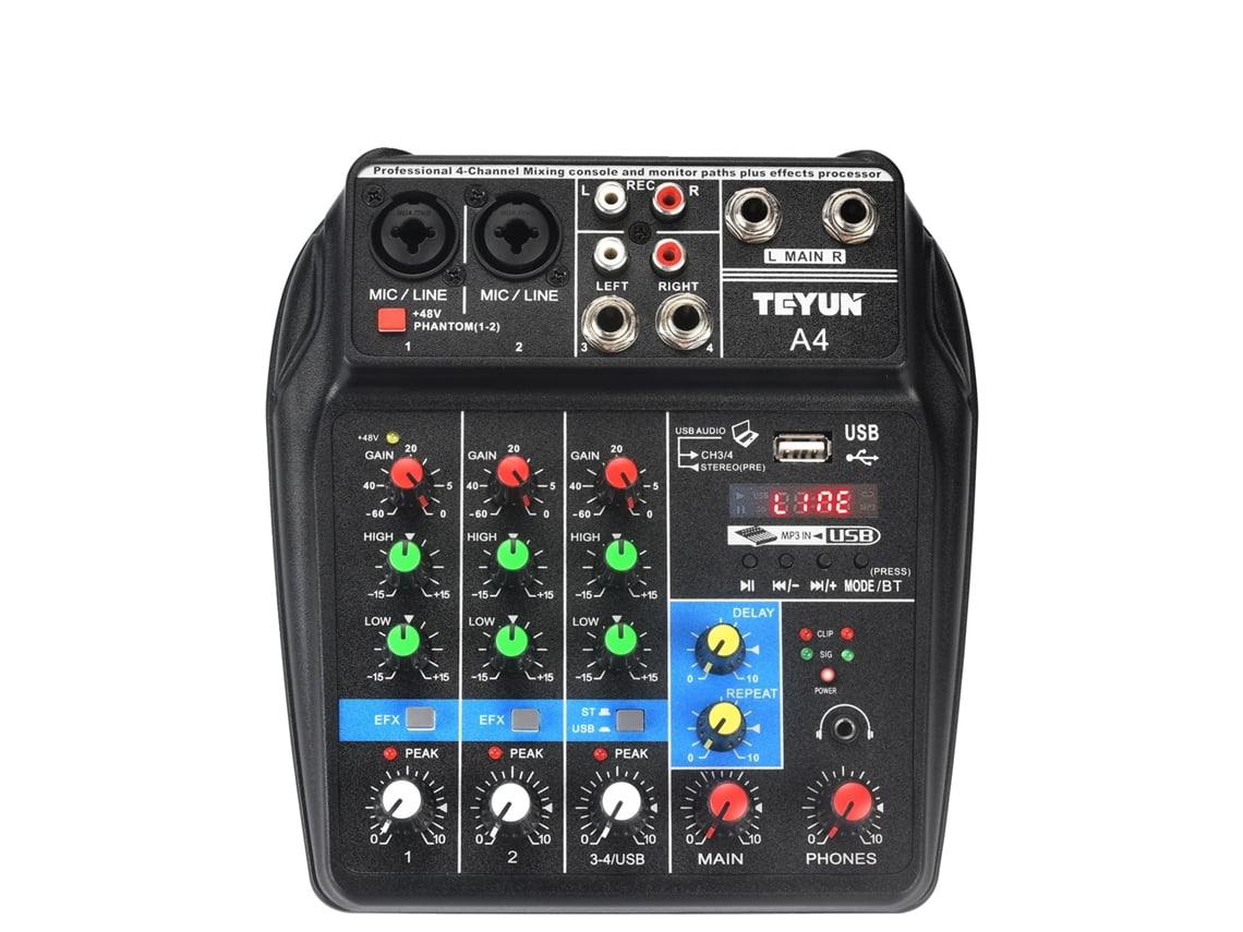 Mezclador de audio, conectividad Bluetooth, control de 4 canales, enchufe UE OEM