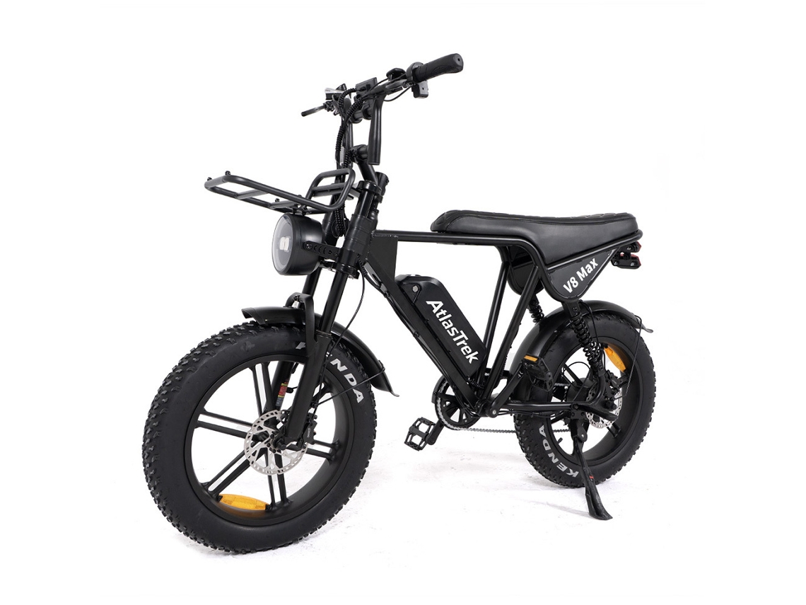 Bicicleta eléctrica Atlastrek V8 Max con suspensión total, batería de 48V 15Ah y cambio Shimano de 7 velocidades.