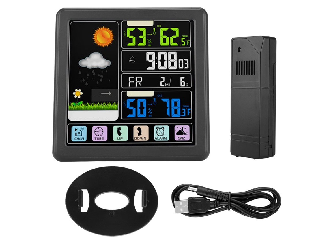 Relógio Meteorológico Sem Fio Com Tela Touch Completa Inteligente Lcd Colorida 7 Idiomas Ts-3310