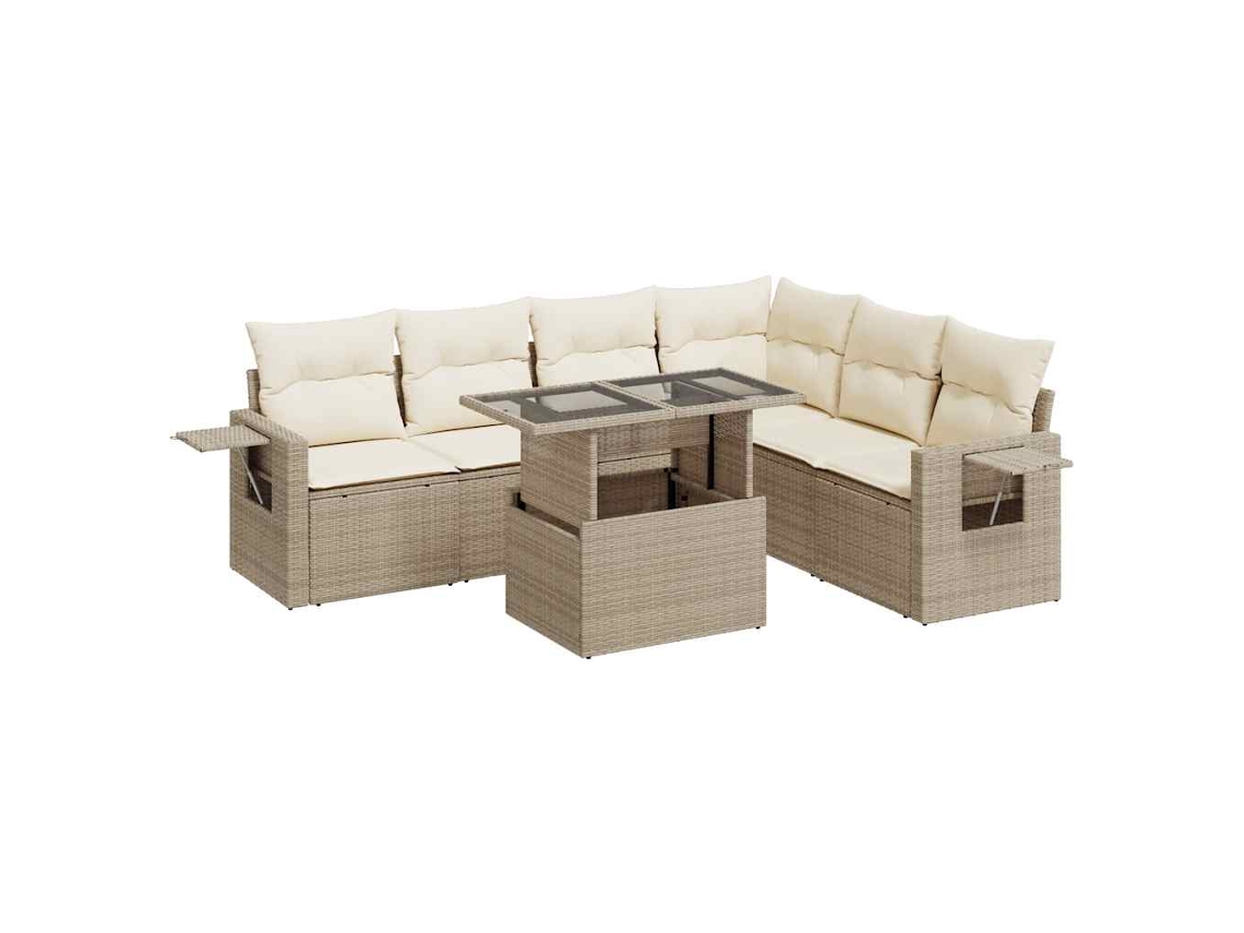 Conjunto 7 sofás de jardín VIDAXL y cojines ratán sintético beige