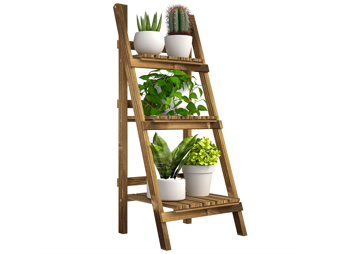 Soporte de madera para plantas, 3 niveles, plegable, 40x37x93 cm, acabado natural.
