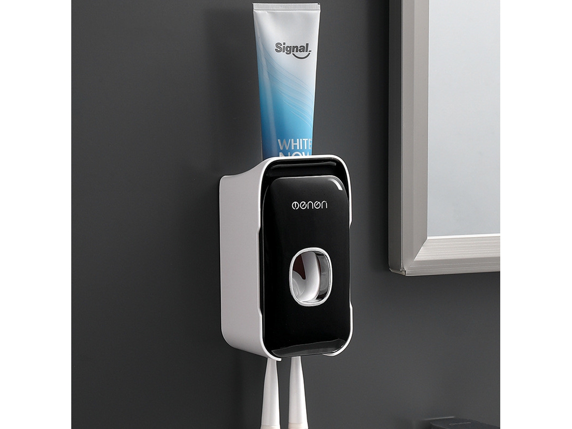 (negro) Juego De Almacenamiento Automático De Cepillo De Dientes Y Pasta De Dientes Con Montaje En Pared Con Ventosa Y Diseño A Prueba De Polvo.