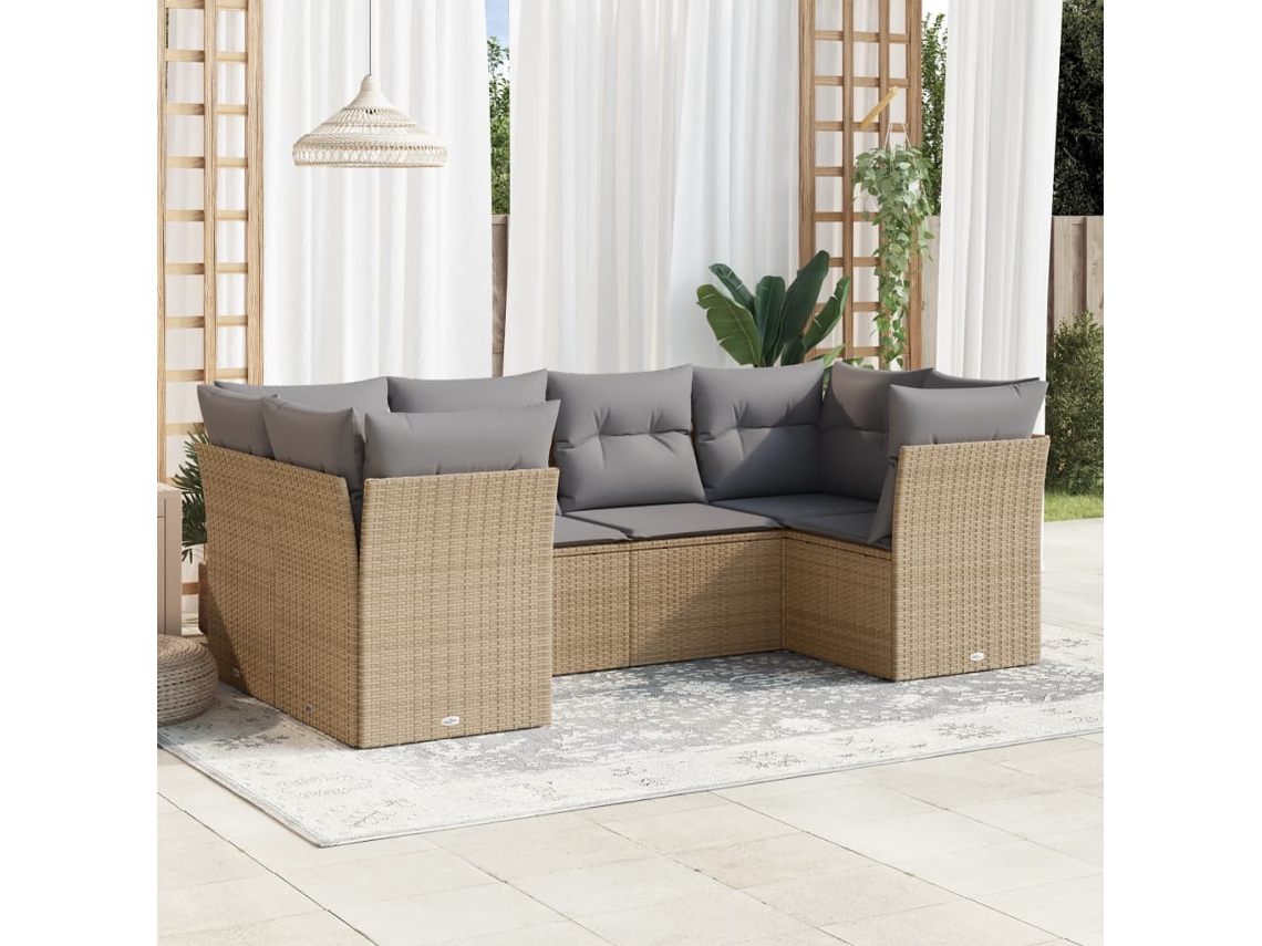 Conjunto de 6 sofás de jardín con cojines de mimbre beige Dkd Home Decor