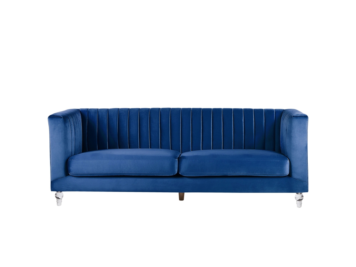Sofá de 3 plazas BELIANI Arvika de Terciopelo Azul 204x78x75
