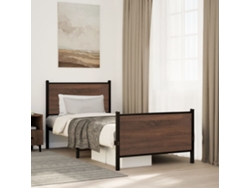Estructura De Cama Sin Colchón Metal Marrón Roble 90x200 Cm