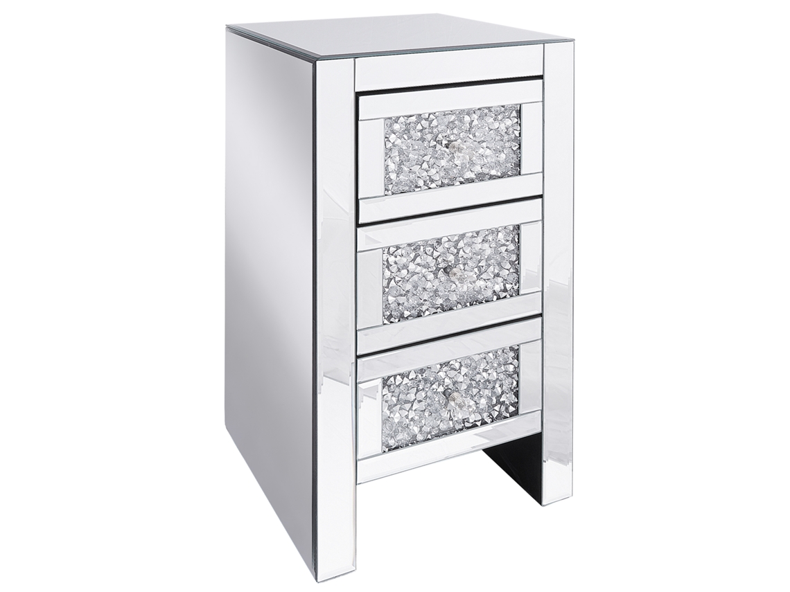 Mesita de noche BELIANI Loray de Vidrio Plateado 30x30x60