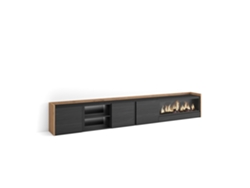 Mueble para TV, 315x35x50cm, para televisores de hasta 80'', chimenea eléctrica XXL, LED, negro y roble.