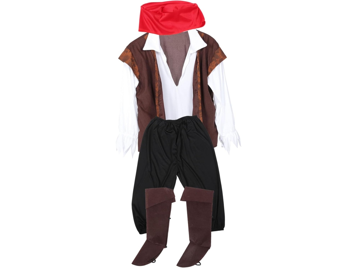 Marca de fantasia pirata masculina para cosplay, ideal para o Halloween e apresentações, com acessórios inclusos.