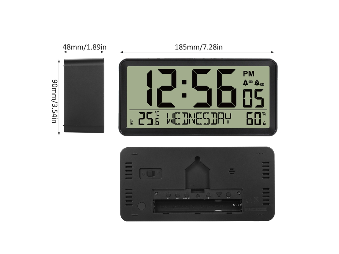 Reloj Despertador Digital Lcd Con Batería, Temperatura, Humedad, Fecha, Retroiluminación Y Función De Repetición Para Dormitorio/mesa