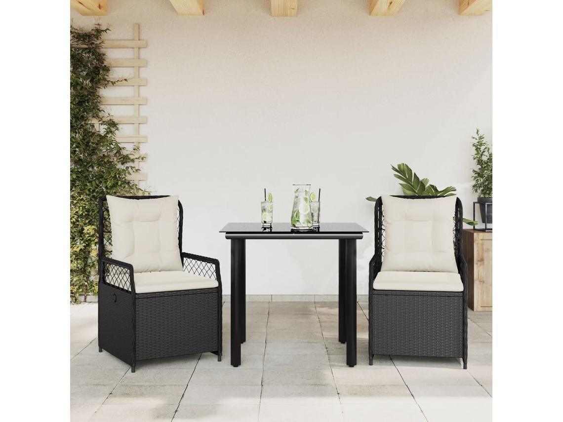 Juego de comedor de jardín de 3 piezas con cojines de mimbre negros de DKD Home Decor