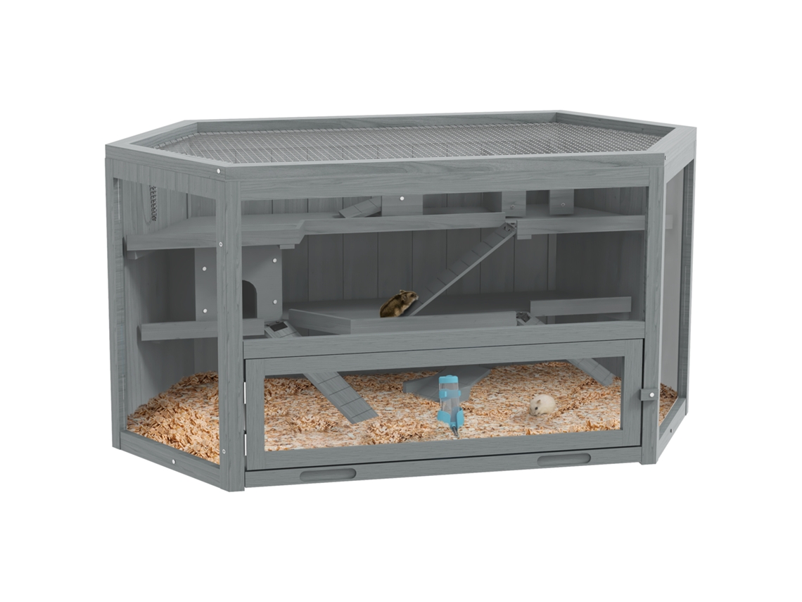 Jaula Hexagonal De Madera De 3 Pisos Para Roedores, 115x60x55cm