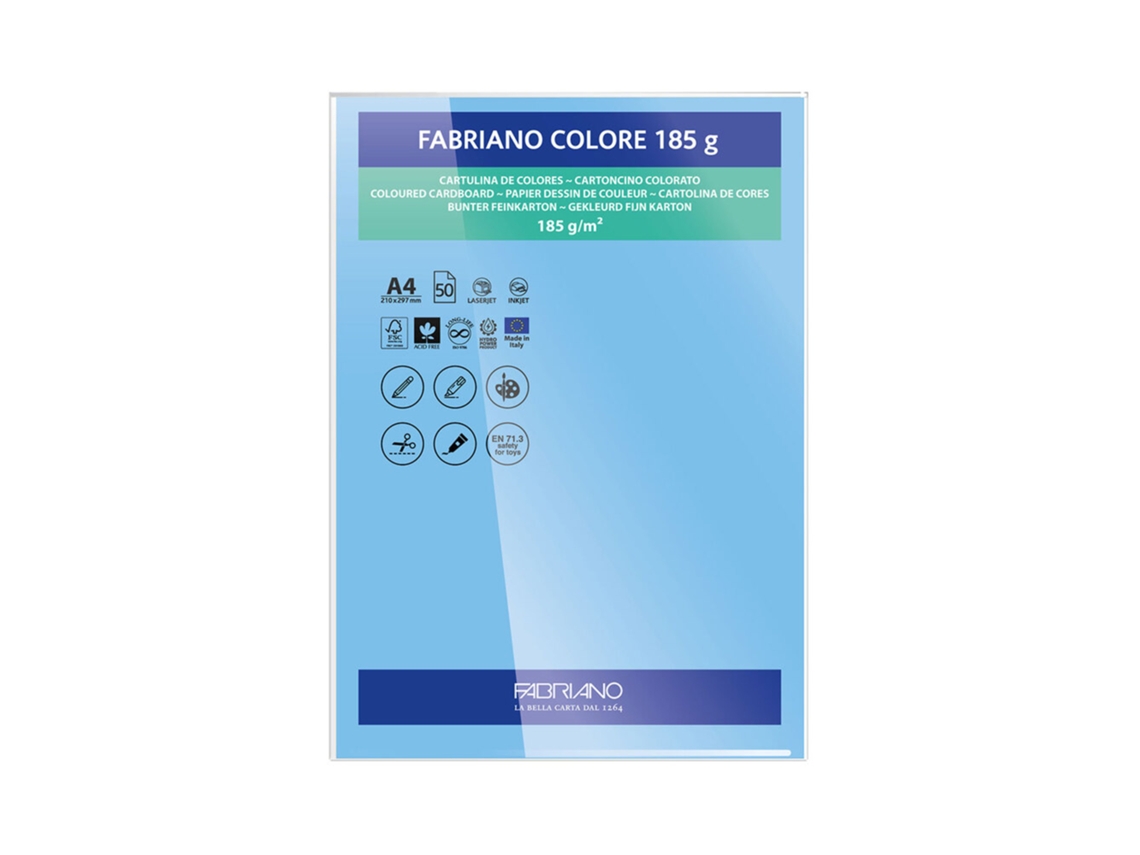 FABRIANO Cartulina A4 185 g/m² Azul Turquesa 50 Hojas