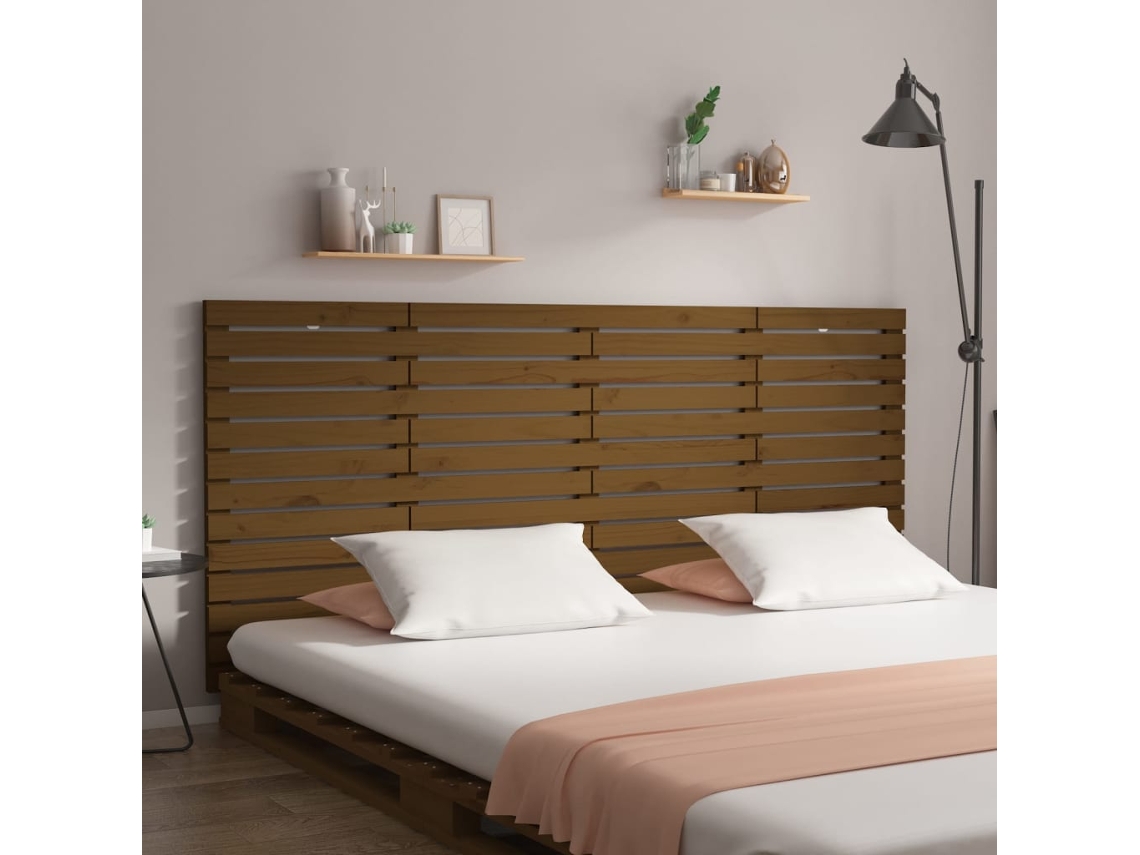 Cabecero Cama Pared Madera Maciza Pino Marrón Miel 166x3x91,5cm