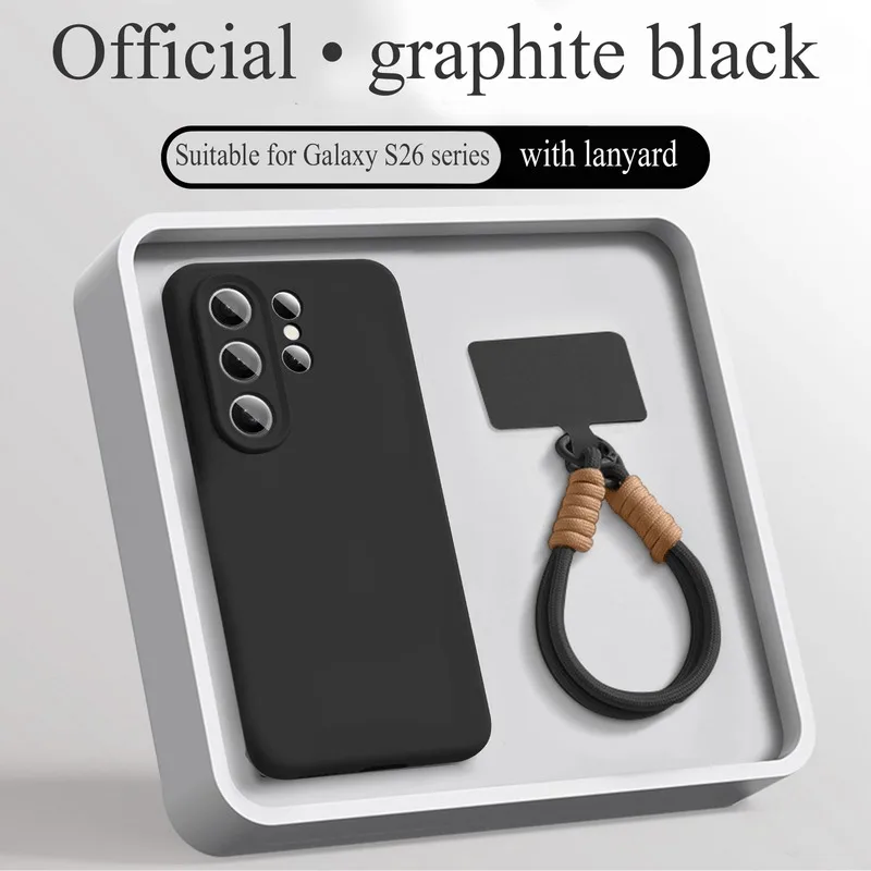 (samsung S26 Negro) Funda De Silicona Líquida Con Cordón Para Samsung, Con Correa Para La Muñeca.
