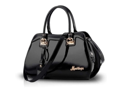 Bolso Bandolera De Mujer De Piel Sintética Negra Charol Con Asas Superiores Y Compartimentos.