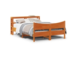 Estructura Cama Con Cabecero Madera Pino Marrón Cera 140x190 Cm