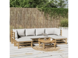 Conjunto de jardín de bambú de 7 piezas con cojines gris claro DKD Home Decor