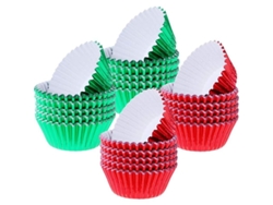 200 Envoltorios Para Cupcakes Navideños Decorados Con Papel De Aluminio Rojo Y Verde.