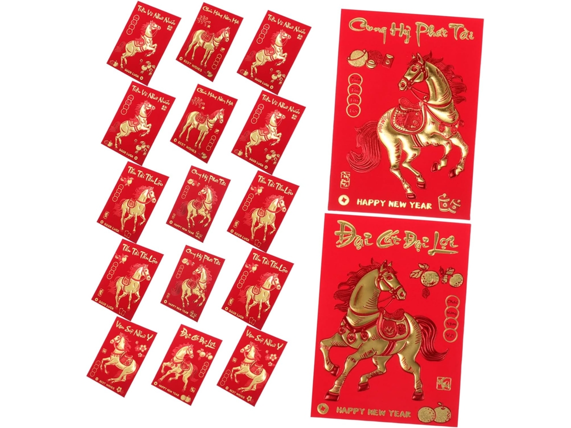 360 Sobres De Dinero De La Suerte Del Año Del Caballo, Sobres Vietnamitas Con Un Creativo Diseño De Caballo.
