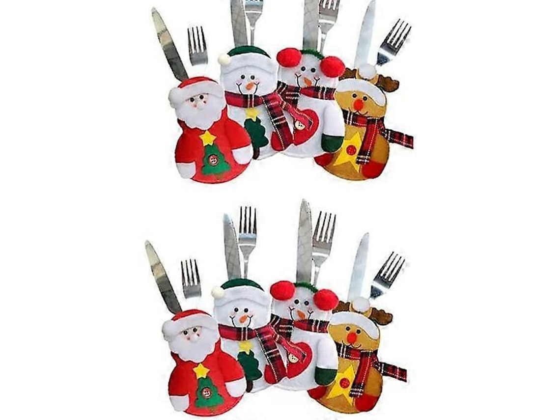 Juego de 8 portacubiertos navideños con temática de muñeco de nieve, Papá Noel y caña. Decoración de mesa. Nostalgia88