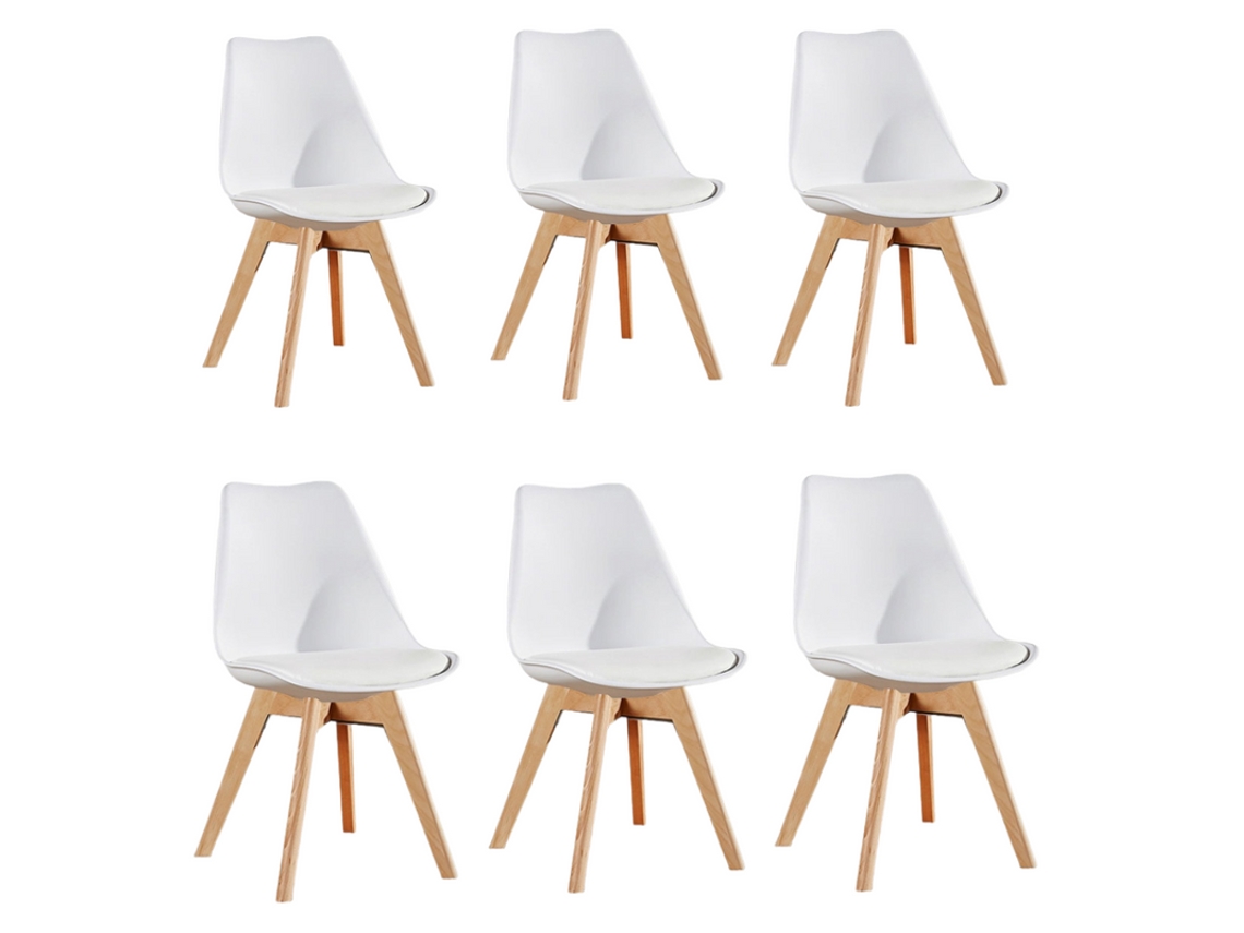 Conjunto de 6 Cadeiras de Jantar LIFE INTERIORS (83 x 44 x 48 x 46 - Couro Sintético - Branco)