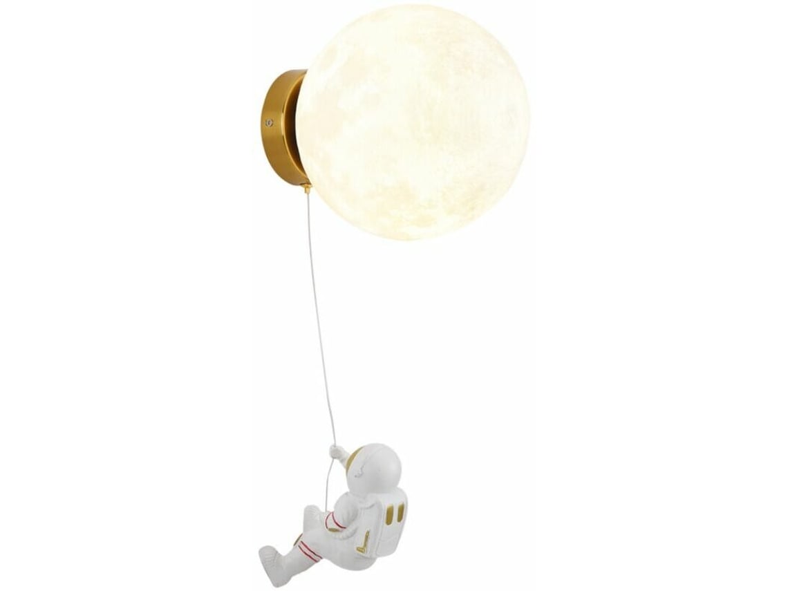 Aplique De Pared Con Forma Luna Habitación Infantil, Diseño Creativo Astronauta Dibujos Animados, Lámpara Mesilla Noche,led Tricolor, 15 Cm Diámetro.