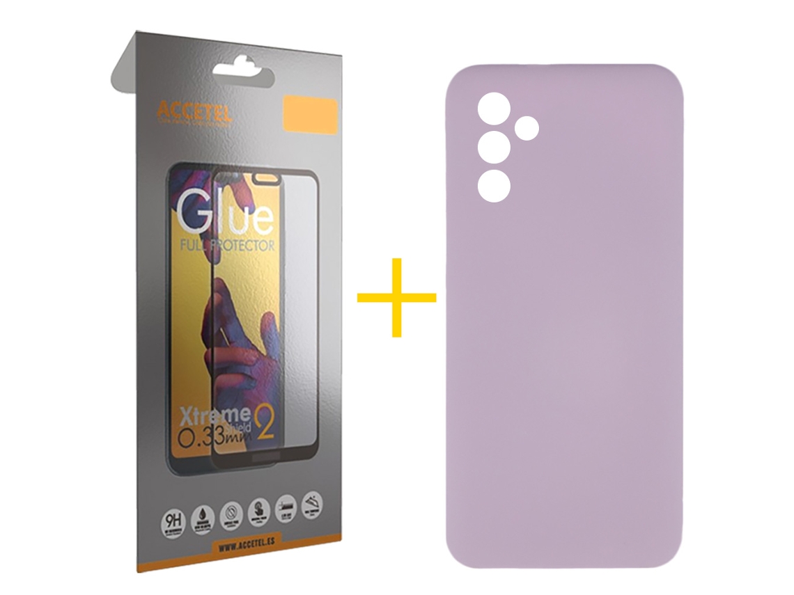 Pack 1 X Película de Vidrio Templado Full + Funda ACCETEL para Samsung Galaxy A16 5G Silicona Líquida Roxo