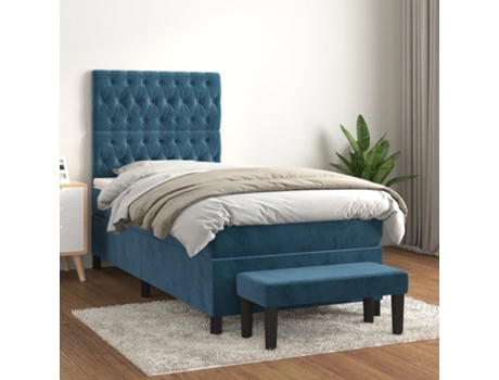 Cama con somier VIDAXL (Azul - Terciopelo - 203 x 90 x 128 cm)