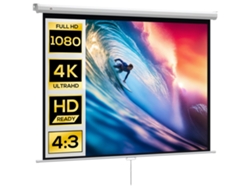 Pantalla de proyección de 84'', formato 4:3 4K HD, montaje en pared o techo, 181 x 8 x 138 cm, blanca. VISTA
