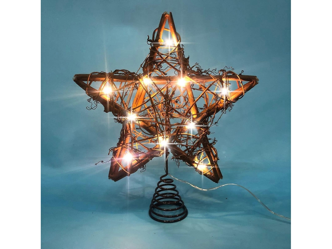 Estrella de rattan natural para árbol de Navidad, 25 cm. Decoración rústica cálida para tu hogar.