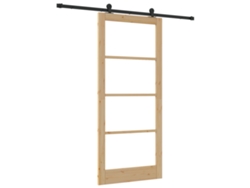 Puerta corredera Vidaxl con herrajes Orkdal de madera maciza natural y cristal, color marrón (93 x 211 cm)