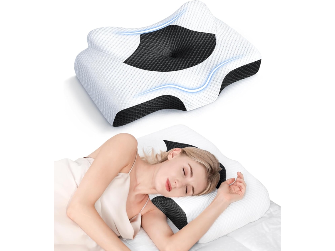 Almohada Para El Cuello Ergonómica Con Forma De Mariposa De Espuma Viscoelástica Transpirable Para Dormir (negra) Cuich
