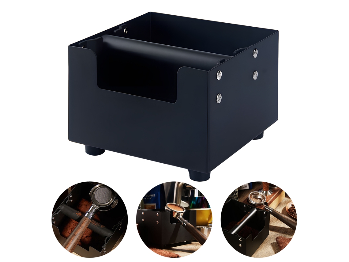 Caja grande de acero para desechar café con 45 accesorios para café.