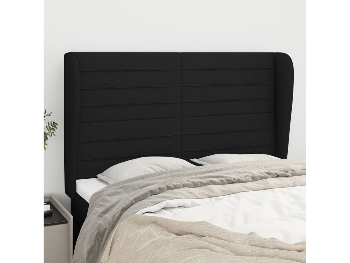 Cabecero Con Orejas De Tela Negro 147x23x118/128 Cm