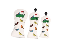 3 Fundas Impermeables De Pu Para Cabezas De Palos De Golf Con Estampado De Pájaros Blancos Para Driver, Fairway E Híbrido.