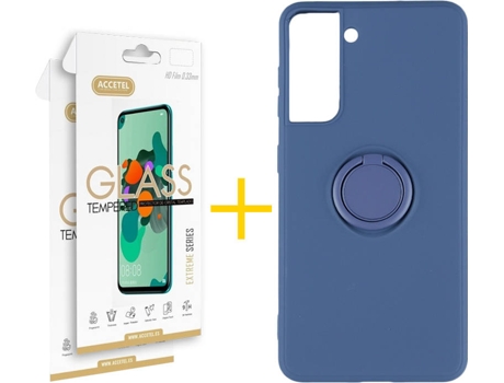 Carcasa + 2 Protectores de Pantalla para Samsung Galaxy S22 Plus 5G ACCETEL Azul Oscuro