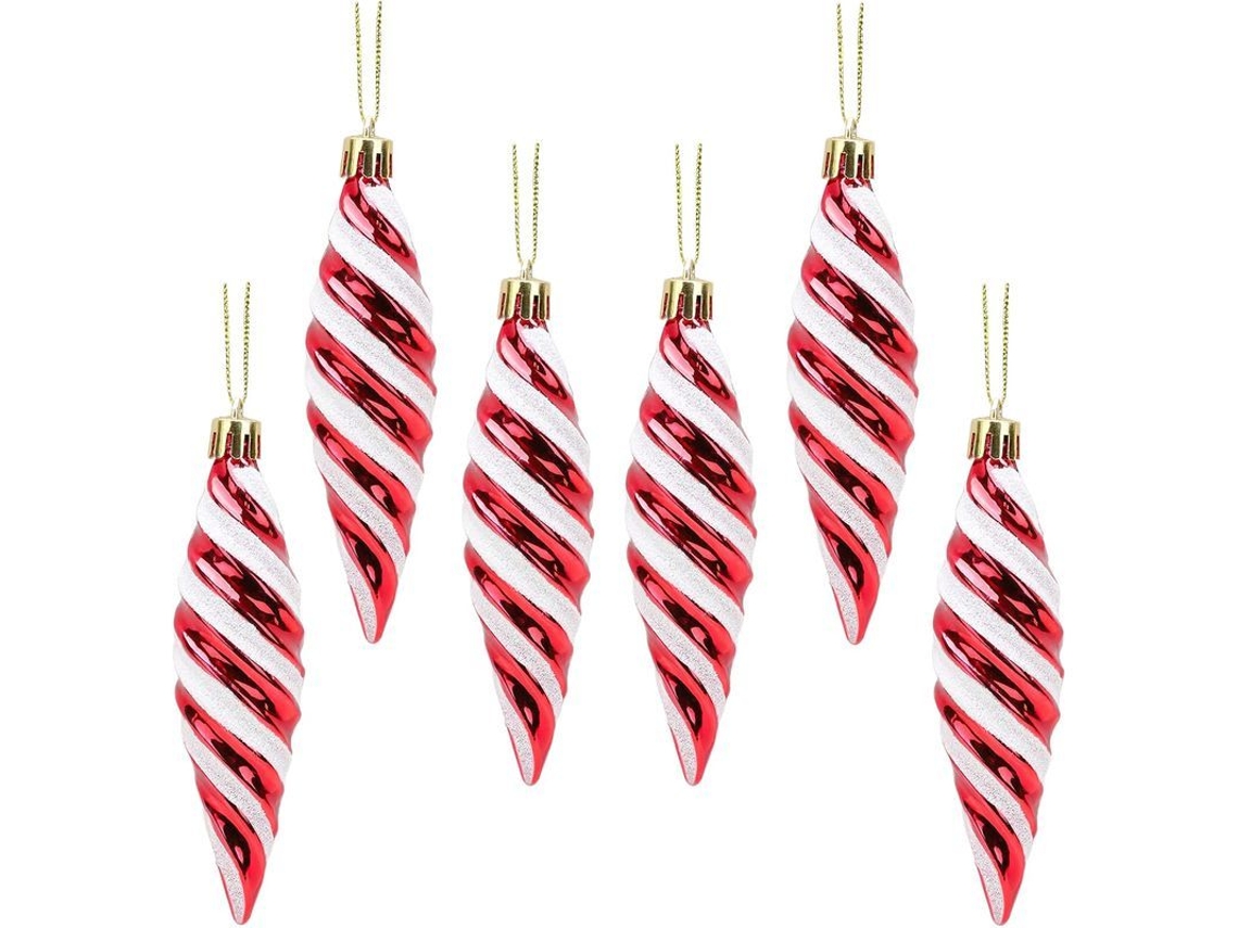 Paquete De 6 Bolas Navideñas Grandes En Forma De Espiral De 11 X 3 Cm - Brillantes Y Con Purpurina (rojas)