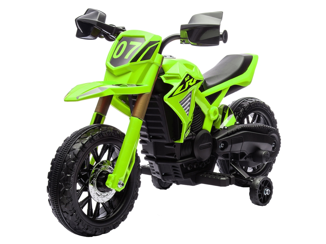 Motocicleta eléctrica infantil de 6 V con ruedas auxiliares, color verde