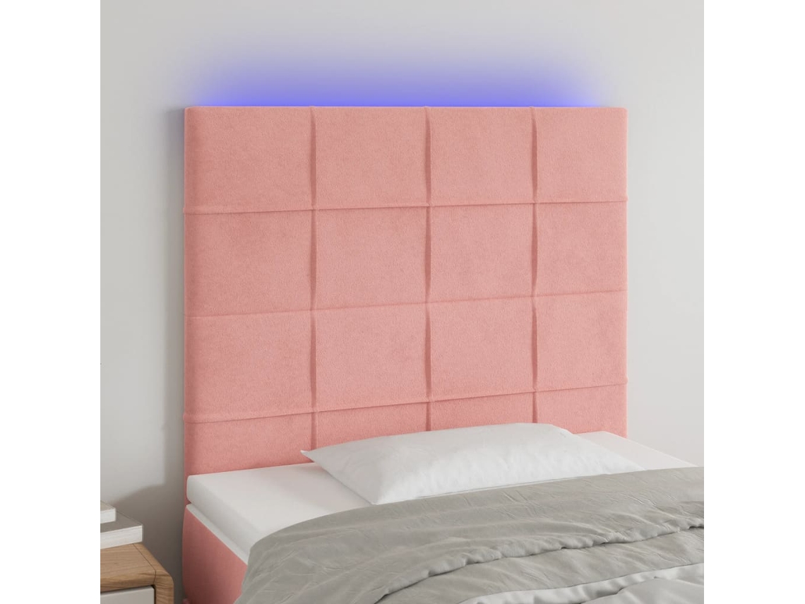 Cabecero Con Luces Led Terciopelo Rosa 100x5x118/128 Cm