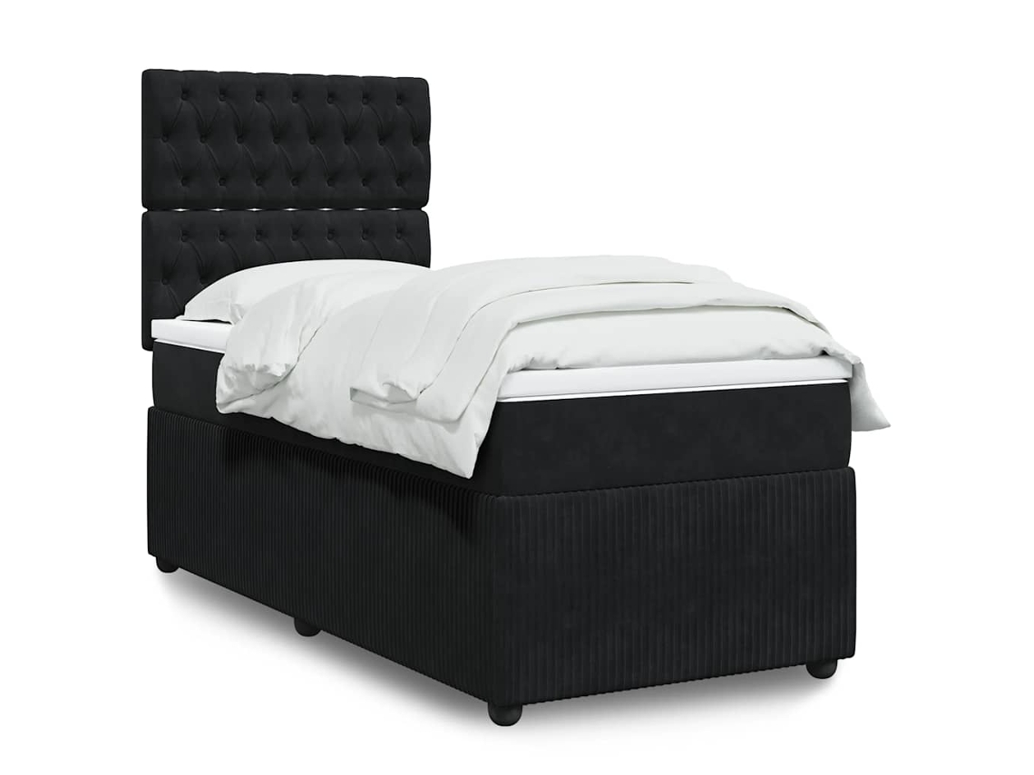Cama Box Spring Con Colchón Terciopelo Negro 90x200 Cm