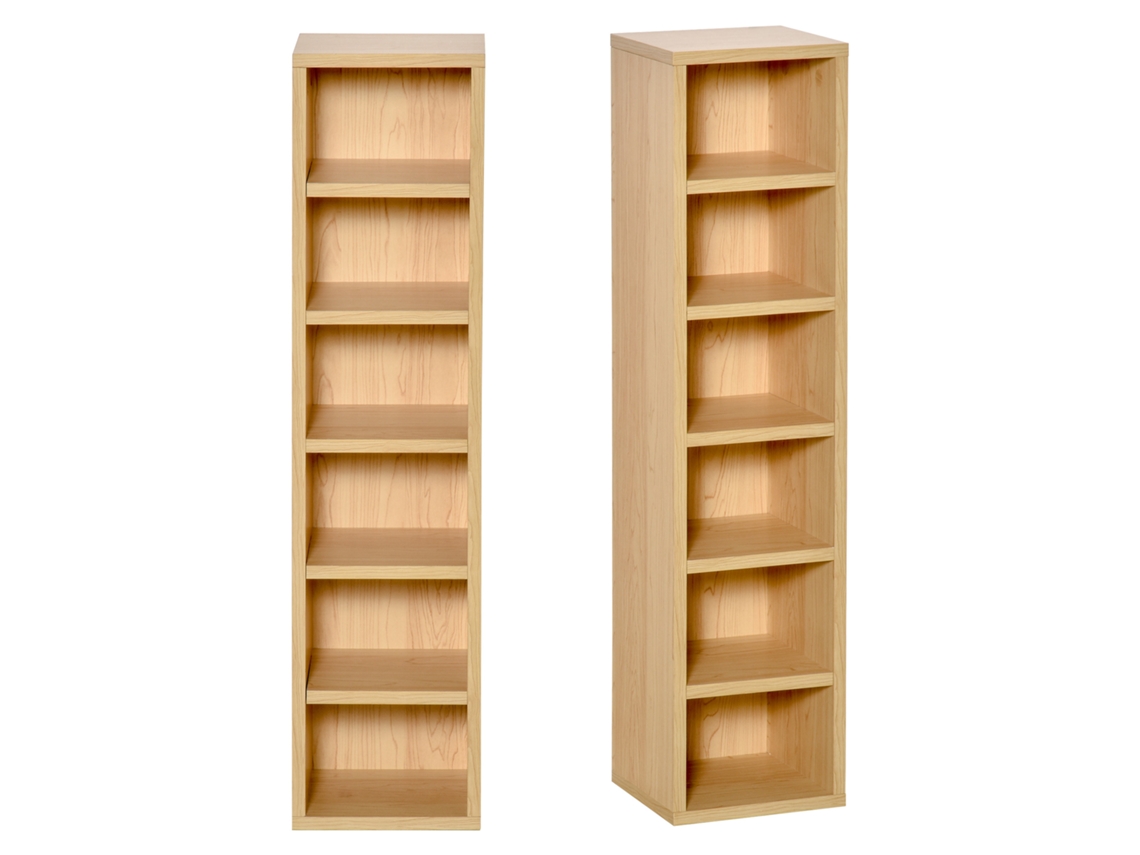 Homcom Juego de 2 estanterías de columna para CD/DVD, 6+6 compartimentos, capacidad hasta 160 CD, 21 x 19 x 88 cm, color Haya