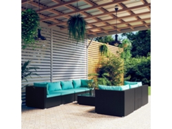 Conjunto de jardín de 8 piezas con cojines, mimbre sintético negro, DKD Home Decor